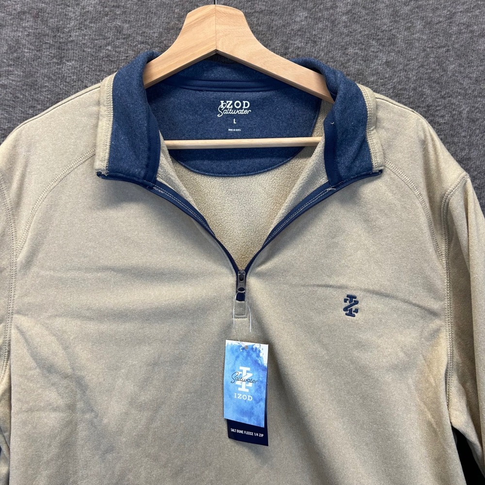 Izod Saltwater Mens Microfleece 1/4 Zip Pullover Spray Green L 46IZFGB5CR282 NWT